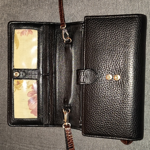 Brighton Black/Brown Croc Leather Crossbody Wallet Purse Authentic - Picture 6 of 14